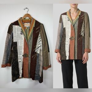 Koos Van Den Akker Patchwork Linen Blazer Jacket Newspaper Print Mixed Media